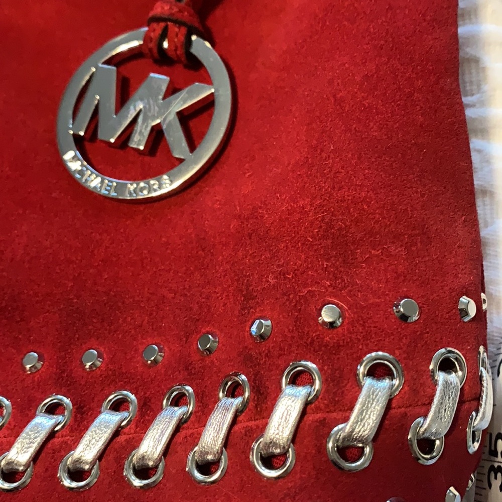 Michael Kors Red Faux Suede Purse - Picture 9 of 12